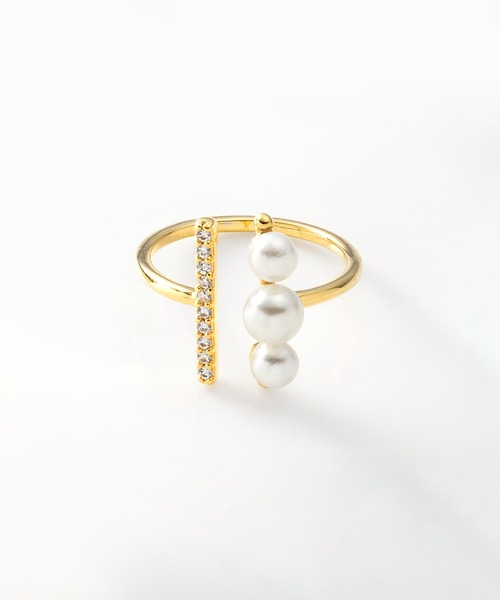 Cream dot.(クリームドット)の「【金属アレルギー対応】パール&ビジューバーの主役級オープンリング(リング・レディース・シルバー/ゴールド/ピンクゴールド・ONE SIZE)」の7枚目の写真