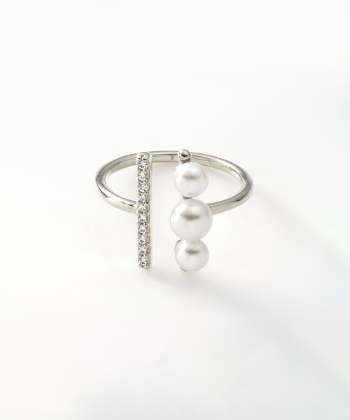 Cream dot.(クリームドット)の「【金属アレルギー対応】パール&ビジューバーの主役級オープンリング(リング・レディース・シルバー/ゴールド/ピンクゴールド・ONE SIZE)」の8枚目の写真