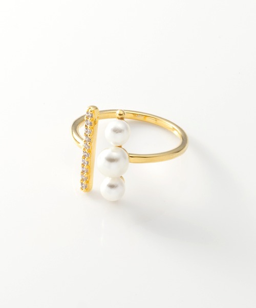 Cream dot.(クリームドット)の「【金属アレルギー対応】パール&ビジューバーの主役級オープンリング(リング・レディース・シルバー/ゴールド/ピンクゴールド・ONE SIZE)」の10枚目の写真