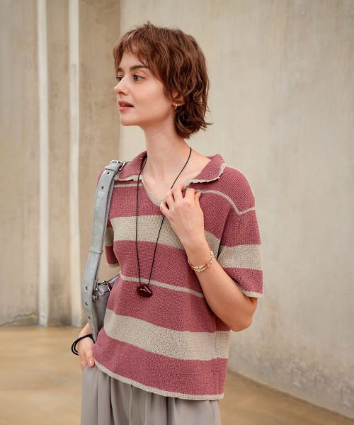 PIGMENT(ピグメント)の「カラーストライプオープンニット (TDSW250461)(ニット/セーター・レディース・ネイビー/レンガ/ブルー・FREE)」の6枚目の写真