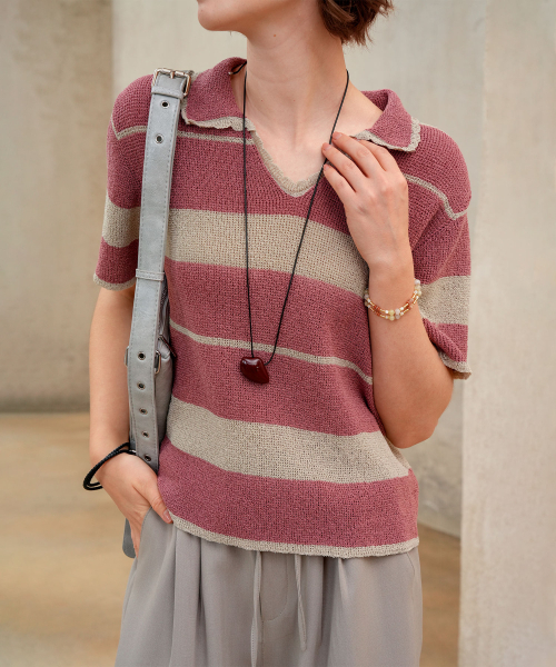 PIGMENT(ピグメント)の「カラーストライプオープンニット (TDSW250461)(ニット/セーター・レディース・ネイビー/レンガ/ブルー・FREE)」の7枚目の写真