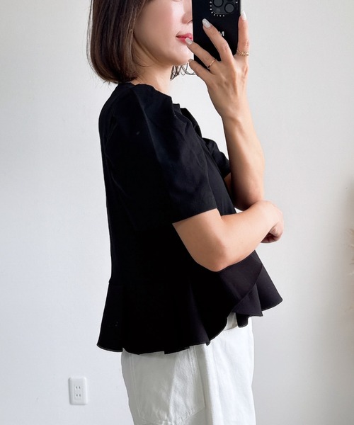 &. NOSTALGIA（アンドドットノスタルジア）の「【ZOZO限定】タックペプラムドッキングTシャツ（Tシャツ/カットソー・レディース・ホワイト/ブラック・M）」の8枚目の写真
