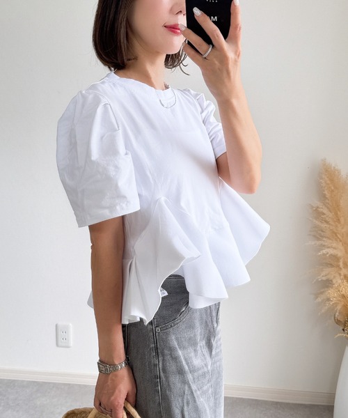 &. NOSTALGIA（アンドドットノスタルジア）の「【ZOZO限定】タックペプラムドッキングTシャツ（Tシャツ/カットソー・レディース・ホワイト/ブラック・M）」の20枚目の写真