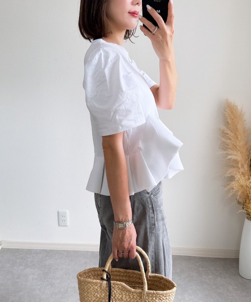&. NOSTALGIA（アンドドットノスタルジア）の「【ZOZO限定】タックペプラムドッキングTシャツ（Tシャツ/カットソー・レディース・ホワイト/ブラック・M）」の22枚目の写真