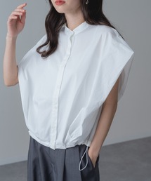 【refinedworks】旬顔シルエット! バンドカラー 裾ドロスト 立体ブラウス