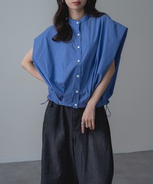 【refinedworks】旬顔シルエット! バンドカラー 裾ドロスト 立体ブラウス