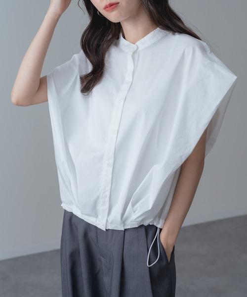 refinedworks(リファインドワークス)の「【refinedworks】旬顔シルエット! バンドカラー 裾ドロスト 立体ブラウス(シャツ/ブラウス・レディース・ブルー/ホワイト/ブラック/ブラウン・FREE)」の22枚目の写真