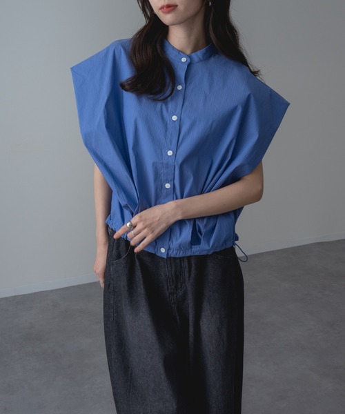 refinedworks(リファインドワークス)の「【refinedworks】旬顔シルエット! バンドカラー 裾ドロスト 立体ブラウス(シャツ/ブラウス・レディース・ブルー/ホワイト/ブラック/ブラウン・FREE)」の20枚目の写真