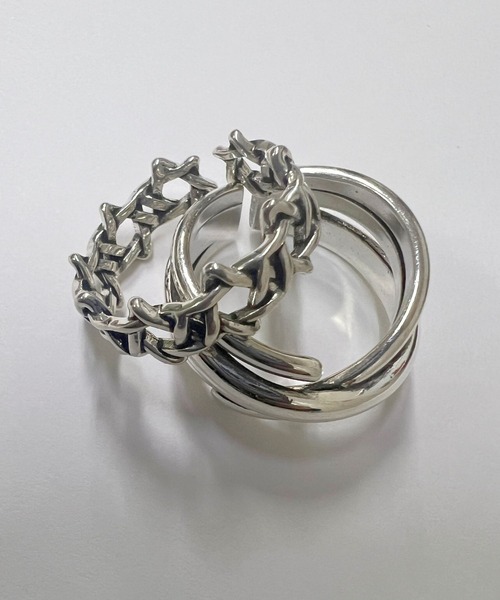 DiamondHearts(ダイヤモンドハーツ)の「【2点セット】燻しヴィンテージ風 モードチェーン×クロスラインデザイン シルバーリング(リング・レディース・シルバー・FREE)」の8枚目の写真