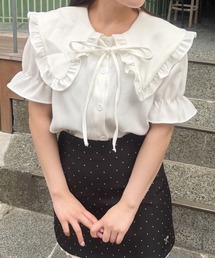 【ZOZOTOWN限定】襟付きフリルリボン半袖ブラウス
