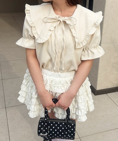 frunco（フランコ）の「【ZOZOTOWN限定】襟付きフリルリボン半袖ブラウス（シャツ/ブラウス・レディース・アイボリー/ホワイト・FREE）」の5枚目の写真