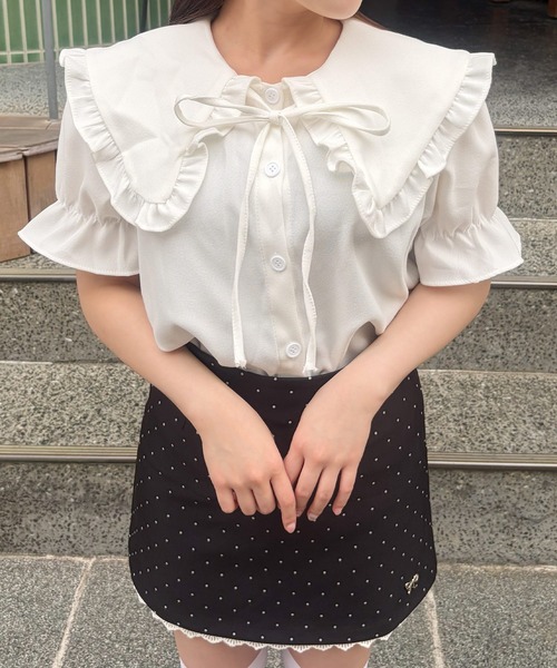 frunco（フランコ）の「【ZOZOTOWN限定】襟付きフリルリボン半袖ブラウス（シャツ/ブラウス・レディース・アイボリー/ホワイト・FREE）」の3枚目の写真