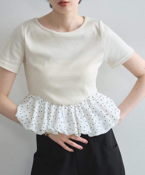 &. NOSTALGIA(アンドドットノスタルジア)の「ドットドッキングバルーン半袖プルオーバー(Tシャツ/カットソー・レディース・ブラック/キナリ・FREE)」の1枚目の写真