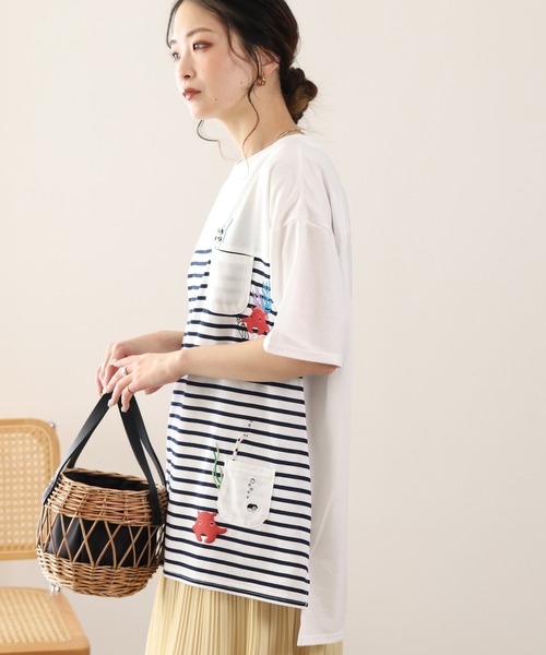 FUNALIVE(ファンアライブ)の「メンだこ刺繍 多ポケットプルオーバー(ボーダー) 半袖(Tシャツ/カットソー・レディース・ホワイト×グリーン/ホワイト×ネイビー・L/M)」の12枚目の写真