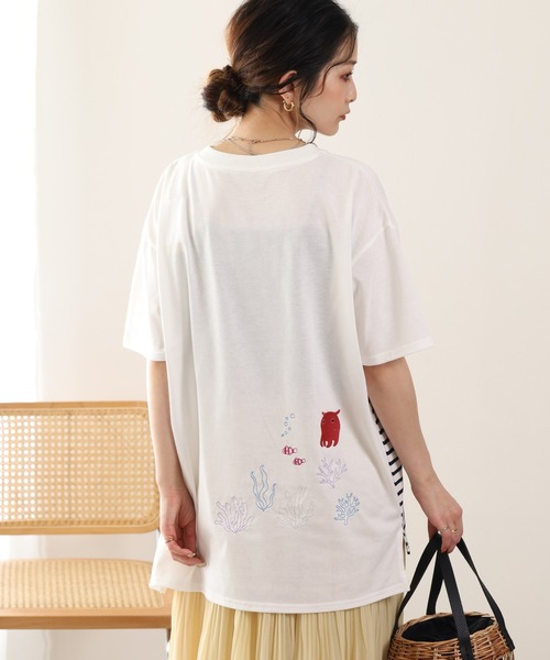 FUNALIVE(ファンアライブ)の「メンだこ刺繍 多ポケットプルオーバー(ボーダー) 半袖(Tシャツ/カットソー・レディース・ホワイト×グリーン/ホワイト×ネイビー・L/M)」の13枚目の写真