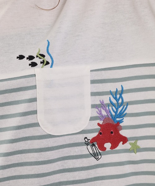 FUNALIVE(ファンアライブ)の「メンだこ刺繍 多ポケットプルオーバー(ボーダー) 半袖(Tシャツ/カットソー・レディース・ホワイト×グリーン/ホワイト×ネイビー・L/M)」の22枚目の写真