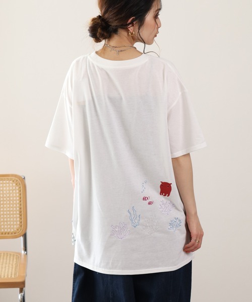 FUNALIVE(ファンアライブ)の「メンだこ刺繍 多ポケットプルオーバー(ボーダー) 半袖(Tシャツ/カットソー・レディース・ホワイト×グリーン/ホワイト×ネイビー・L/M)」の6枚目の写真
