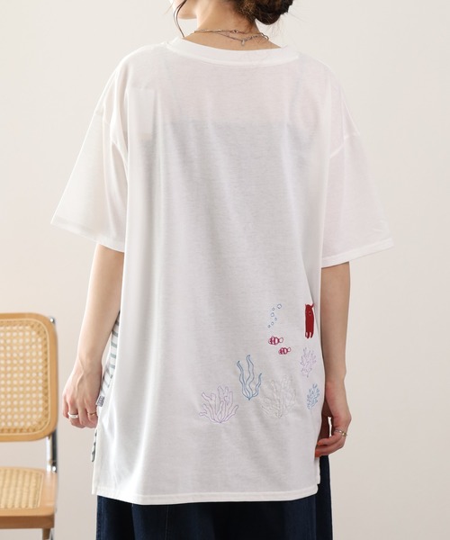 FUNALIVE(ファンアライブ)の「メンだこ刺繍 多ポケットプルオーバー(ボーダー) 半袖(Tシャツ/カットソー・レディース・ホワイト×グリーン/ホワイト×ネイビー・L/M)」の20枚目の写真