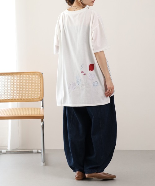 FUNALIVE(ファンアライブ)の「メンだこ刺繍 多ポケットプルオーバー(ボーダー) 半袖(Tシャツ/カットソー・レディース・ホワイト×グリーン/ホワイト×ネイビー・L/M)」の9枚目の写真