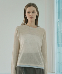 Linen Blend Contrast Layered Embroidery Knit (linen)