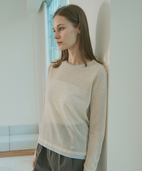 VLETI（ブレッティ）の「Linen Blend Contrast Layered Embroidery Knit (linen)（Tシャツ/カットソー・レディース・アイボリー・FREE）」の2枚目の写真