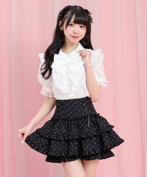 Secret Honey(シークレットハニー)の「サイドレースアップティアードスカパン(スカート・レディース・ブラック/ブラック系その他・MEDIUM)」の2枚目の写真