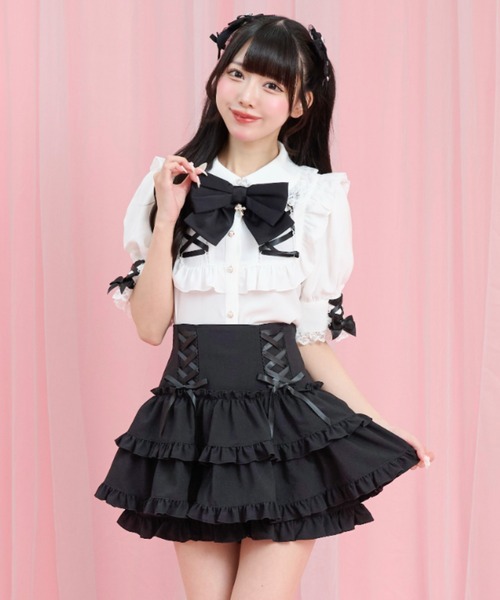 Secret Honey(シークレットハニー)の「サイドレースアップティアードスカパン(スカート・レディース・ブラック/ブラック系その他・MEDIUM)」の1枚目の写真