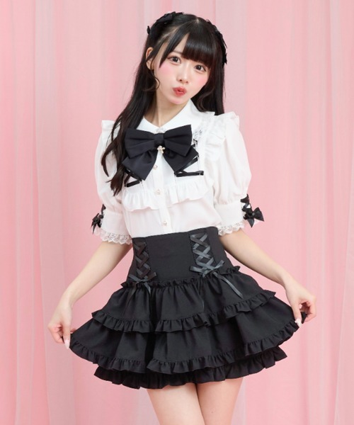 Secret Honey(シークレットハニー)の「サイドレースアップティアードスカパン(スカート・レディース・ブラック/ブラック系その他・MEDIUM)」の8枚目の写真