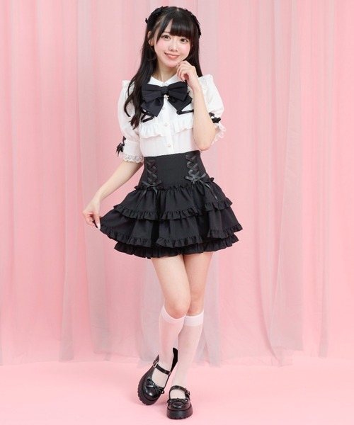 Secret Honey(シークレットハニー)の「サイドレースアップティアードスカパン(スカート・レディース・ブラック/ブラック系その他・MEDIUM)」の7枚目の写真