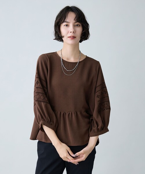 ANY(エニィ)の「刺繍スリーブブラウス(シャツ/ブラウス・レディース・ダークブラウン系/オレンジ系/イエロー系/ブラック系・X-LARGE)」の1枚目の写真