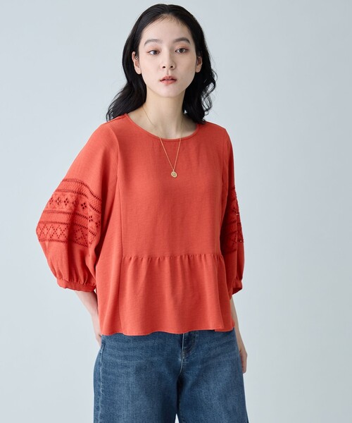 ANY(エニィ)の「刺繍スリーブブラウス(シャツ/ブラウス・レディース・ダークブラウン系/オレンジ系/イエロー系/ブラック系・X-LARGE)」の4枚目の写真