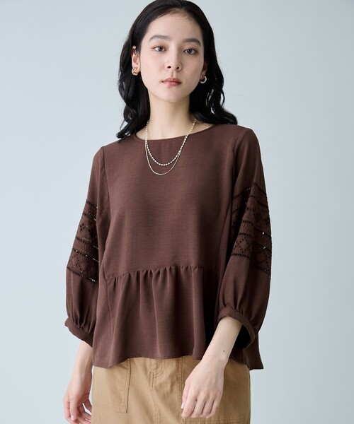 ANY(エニィ)の「刺繍スリーブブラウス(シャツ/ブラウス・レディース・ダークブラウン系/オレンジ系/イエロー系/ブラック系・X-LARGE)」の14枚目の写真