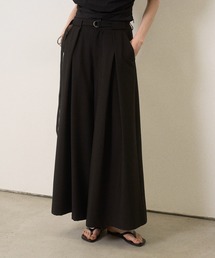 Wide Tuck Belt Flare Slacks