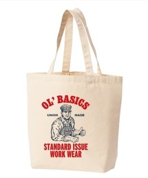 Ol' Basics(オール・ベーシックス) トートバッグ キャンバス ワーカーイラスト ロゴ プリント 鞄 BAG アメカジ メンズ レディース ユニセックス Mサイズ
