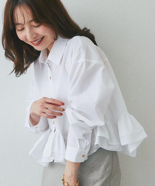 La boutique BonBon(ラブティックボンボン)の「ランダムペプラムシャツ(シャツ/ブラウス・レディース・サックスブルー/ネイビー/ホワイト/バイオレット・FREE)」の5枚目の写真