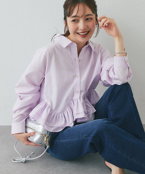 La boutique BonBon(ラブティックボンボン)の「ランダムペプラムシャツ(シャツ/ブラウス・レディース・サックスブルー/ネイビー/ホワイト/バイオレット・FREE)」の4枚目の写真