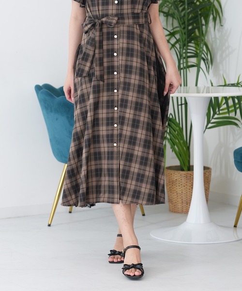 ASTORIA ODIER（アストリアオディール）の「チェックサイドレースワンピース（ワンピース・レディース・ブラウン/ブラック・LARGE/MEDIUM）」の10枚目の写真