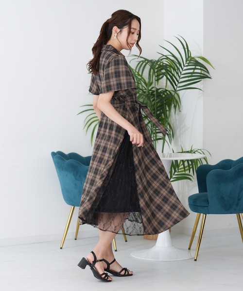 ASTORIA ODIER（アストリアオディール）の「チェックサイドレースワンピース（ワンピース・レディース・ブラウン/ブラック・LARGE/MEDIUM）」の5枚目の写真