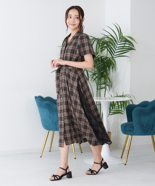 ASTORIA ODIER（アストリアオディール）の「チェックサイドレースワンピース（ワンピース・レディース・ブラウン/ブラック・LARGE/MEDIUM）」の7枚目の写真