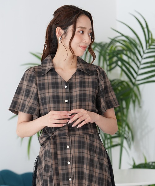 ASTORIA ODIER（アストリアオディール）の「チェックサイドレースワンピース（ワンピース・レディース・ブラウン/ブラック・LARGE/MEDIUM）」の9枚目の写真