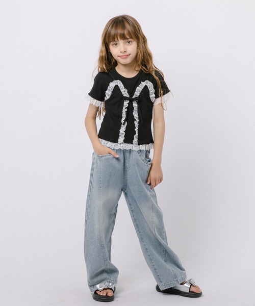 URBAN CHERRY(アーバンチェリー)の「レースアップキャミドッキングトップス(キャミソール・キッズ・ホワイト/ブラック・130cm/140cm/150cm/110cm/120cm)」の21枚目の写真