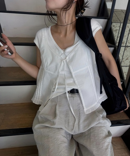 nananamoe(ナナナモエ)の「curve gather lib T / カーブギャザーリブTシャツ(Tシャツ/カットソー・レディース・チャコールグレー/アイボリー/グレー・FREE)」の22枚目の写真