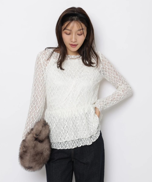 JUSGLITTY(ジャスグリッティー)の「レースペプラムロンT(Tシャツ/カットソー・レディース・ブラック/オフホワイト・2/1)」の2枚目の写真