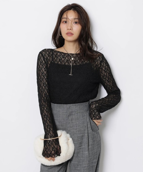 JUSGLITTY(ジャスグリッティー)の「レースペプラムロンT(Tシャツ/カットソー・レディース・ブラック/オフホワイト・2/1)」の4枚目の写真