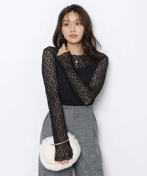 JUSGLITTY(ジャスグリッティー)の「レースペプラムロンT(Tシャツ/カットソー・レディース・ブラック/オフホワイト・2/1)」の5枚目の写真