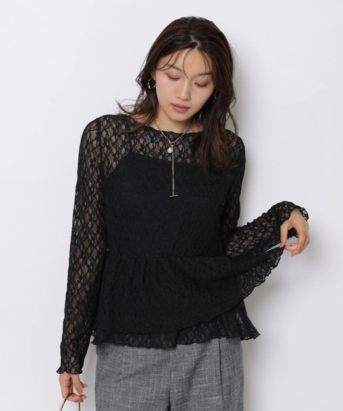JUSGLITTY(ジャスグリッティー)の「レースペプラムロンT(Tシャツ/カットソー・レディース・ブラック/オフホワイト・2/1)」の6枚目の写真