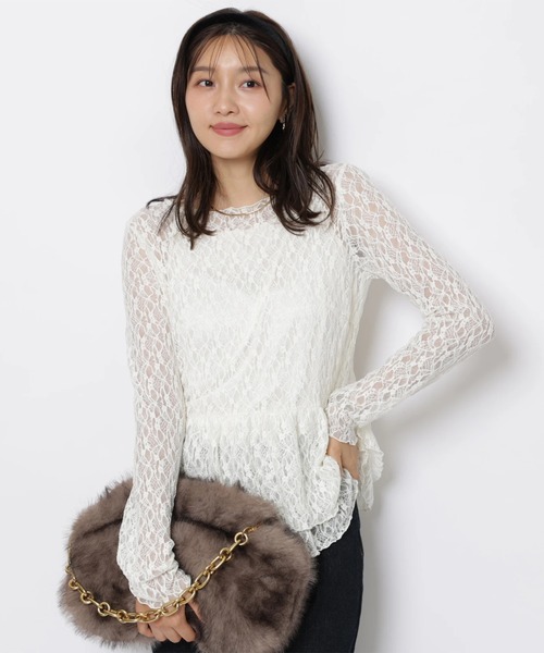 JUSGLITTY(ジャスグリッティー)の「レースペプラムロンT(Tシャツ/カットソー・レディース・ブラック/オフホワイト・2/1)」の13枚目の写真
