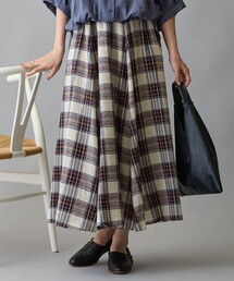 ウエストリブ付きモールチェックフレアスカート