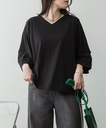 Vネック7分袖ドルマンTシャツ