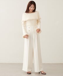 ウエスト釦ワイドパンツ